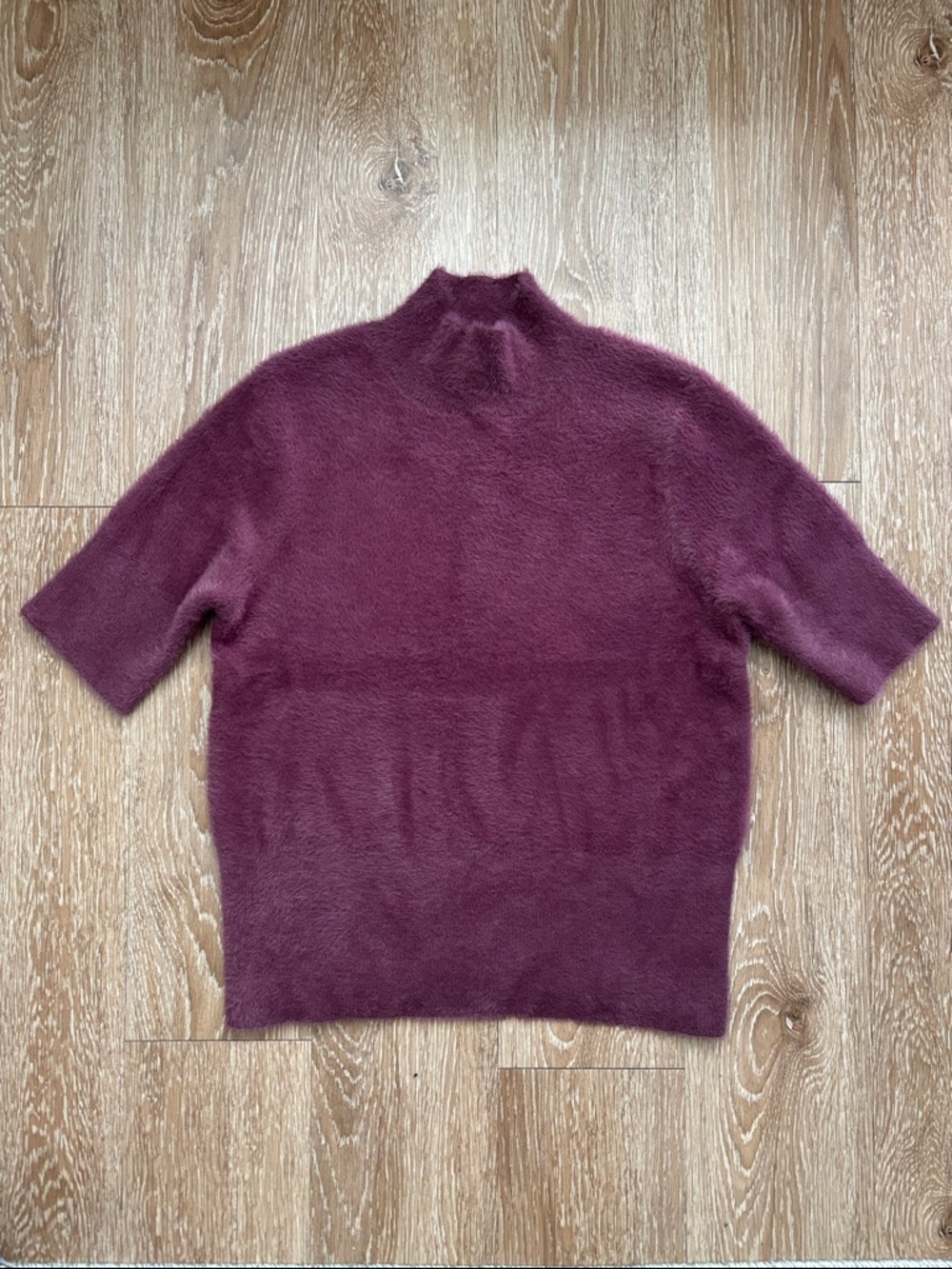 Bailey 44 purple/plum fuzzy turtleneck short sleeve sweater, large